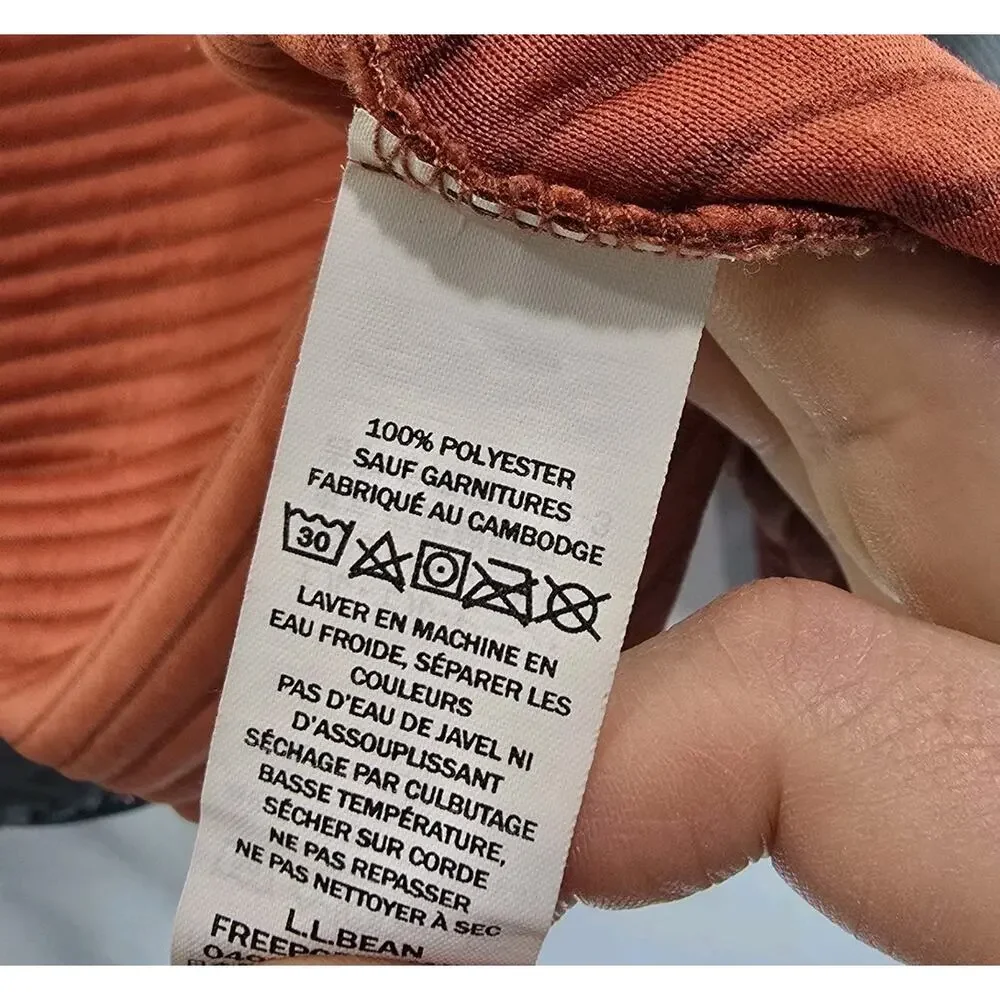 LL Bean Jacket Mens Small R Orange Airlight Hoodie Zip Quilted Slightly Fitted
